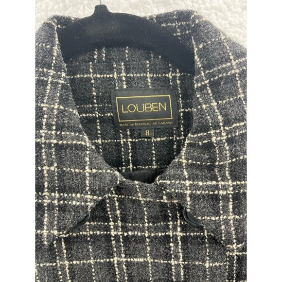 Louben Womens Double Breasted Suit Jacket Black White Tattersall Wool Blend 8 - Picture 9 of 9